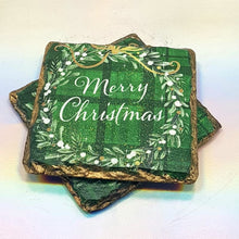 Load image into Gallery viewer, Christmas slate coasters, letter box Secret Santa gift, vintage Christmas set of 2, gift set for her, for him, for mother, for friend