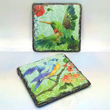 Load image into Gallery viewer, Slate coasters set, tableware, home and garden decor, Pastel birds letter box gift, set of 2, housewarming gift set, pure love