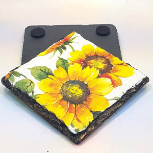 Sunflowers slate coasters set, tableware, home and garden decor, letter box gift, set of 2, housewarming gift set, pure love