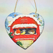 Load image into Gallery viewer, Slate hanging heart, Christmas wall decor, decoupage plaque, indoor, garden and outdoor decor, gift idea