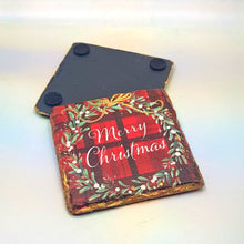 Load image into Gallery viewer, Christmas slate coasters, letter box Secret Santa gift, vintage Christmas set of 2, gift set for her, for him, for mother, for friend