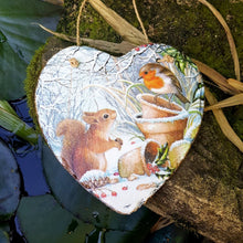 Load image into Gallery viewer, Winter slate heart, Christmas wall decor, decoupage hanging plaque, indoor, garden and outdoor decor, gift idea