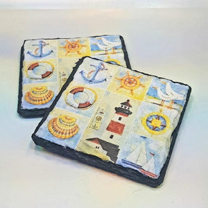At the beach slate coasters, home decor, letter box gift, set of 2, gift set