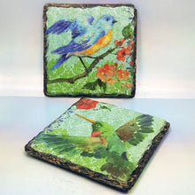 Load image into Gallery viewer, Slate coasters set, tableware, home and garden decor, Pastel birds letter box gift, set of 2, housewarming gift set, pure love