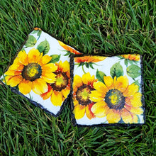 Load image into Gallery viewer, Sunflowers slate coasters set, tableware, home and garden decor, letter box gift, set of 2, housewarming gift set, pure love