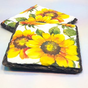 Sunflowers slate coasters set, tableware, home and garden decor, letter box gift, set of 2, housewarming gift set, pure love