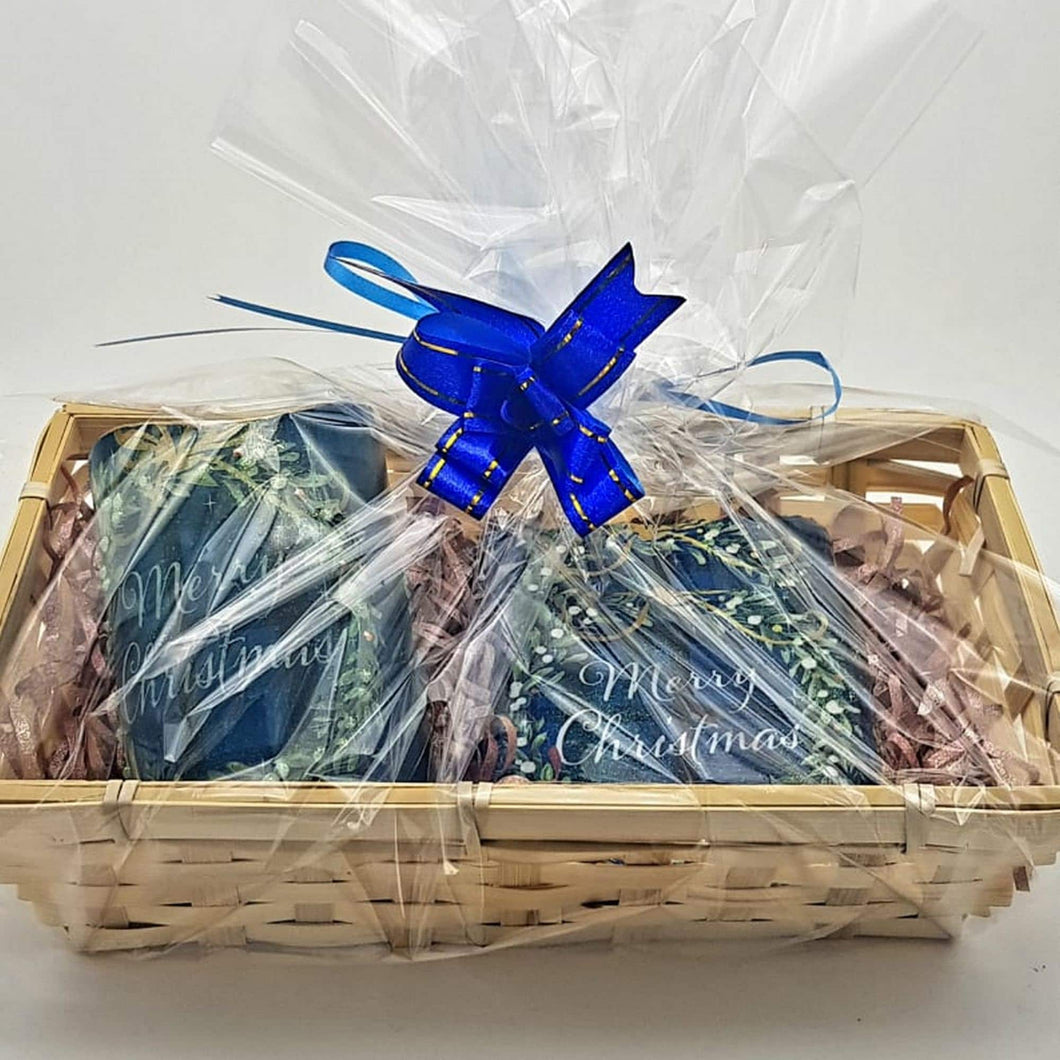 Christmas gift set, blue tartan LED candle and slate coasters, housewarming gift set for her, for him, for mother, for friend