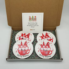 Load image into Gallery viewer, Christmas gnomes coasters set, tableware, home and garden decor, letter box gift, MDF coasters