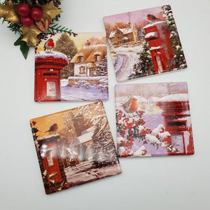 Christmas ceramic coasters, Vintage Christmas gift, Tableware, home and garden decor, letter box gift, Secret Santa
