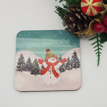 Load image into Gallery viewer, Christmas village watercolour coasters set, tableware, home and garden decor, letter box gift, MDF coasters