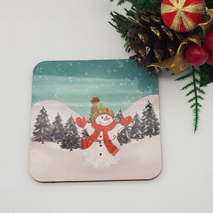 Christmas village watercolour coasters set, tableware, home and garden decor, letter box gift, MDF coasters