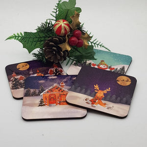 Christmas village watercolour coasters set, tableware, home and garden decor, letter box gift, MDF coasters
