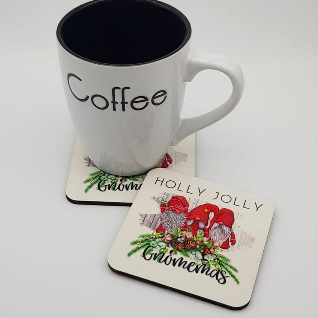 Christmas gnomes coasters set, tableware, home and garden decor, letter box gift, MDF coasters