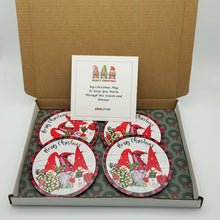 Load image into Gallery viewer, Christmas gnomes coasters set, tableware, home and garden decor, letter box gift, MDF coasters