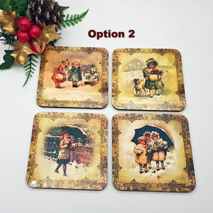 Vintage Christmas coasters set, tableware, home and garden decor, letter box gift, MDF coasters