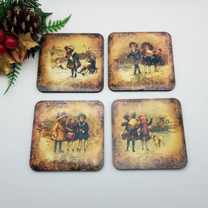 Vintage Christmas coasters set, tableware, home and garden decor, letter box gift, MDF coasters