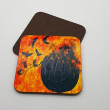 Load image into Gallery viewer, Halloween coasters, orange and black tableware, home and garden decor, letter box gift, MDF coasters
