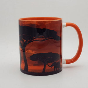 African sunset mug and coasters gift set, Tableware, home and garden African elephant decor, orange mug