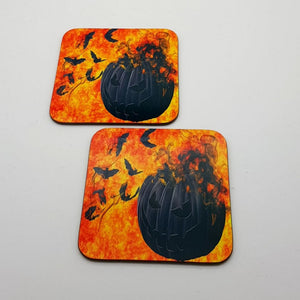 Halloween coasters, orange and black tableware, home and garden decor, letter box gift, MDF coasters