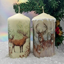 Load image into Gallery viewer, Christmas candle, Royal stag family decorated candle, Traditional Christmas gift, festive decor