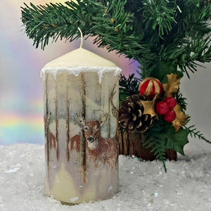 Christmas candle, Royal stag family decorated candle, Traditional Christmas gift, festive decor