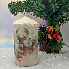 Load image into Gallery viewer, Christmas candle, Royal stag family decorated candle, Traditional Christmas gift, festive decor