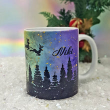 Load image into Gallery viewer, Personalised Christmas mug, Flying Santa mug and coaster gift set, Secret Santa gift