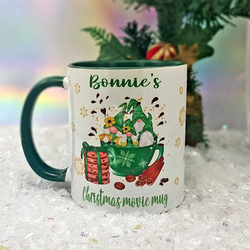 Personalised Christmas movie mug, Green mug and coaster gift set, Christmas gift, Secret Santa gift