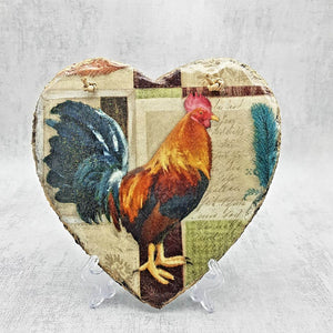 Rustic slate heart, wall decor, Hanging rooster slate heart, indoor, garden and outdoor decor, gift idea