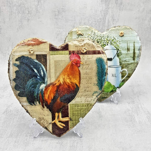 Rustic slate heart, wall decor, Hanging rooster slate heart, indoor, garden and outdoor decor, gift idea