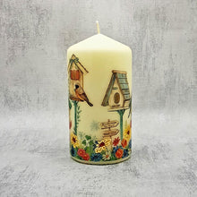 Load image into Gallery viewer, Decorative candle, Spring birdhouse lover gift, pillar candle decor