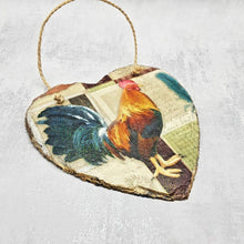 Load image into Gallery viewer, Rustic slate heart, wall decor, Hanging rooster slate heart, indoor, garden and outdoor decor, gift idea
