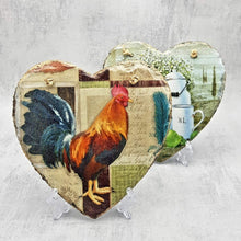 Load image into Gallery viewer, Rustic slate heart, wall decor, Hanging rooster slate heart, indoor, garden and outdoor decor, gift idea