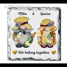 Load image into Gallery viewer, Slate coasters, Personalised Valentine&#39;s day, Anniversary, Friendship gift for her, for him, letterbox gift, gnomes gift