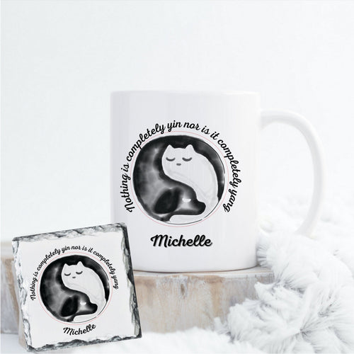 Personalised mug and coaster, Yin and yang coffee and tea cup, gift for friend, sister, brother, mother, dad