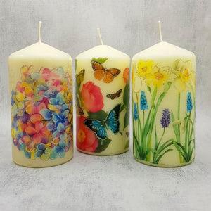 Decorative candle, Butterfly lover gift, Floral pillar candle decor