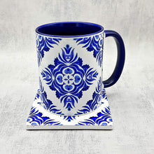 Load image into Gallery viewer, Ceramig mug and coaster, Mediterranean tableware, blue mug