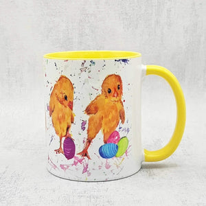 Ceramig Easter mug, Easter tableware, yellow mug with Easter chicks