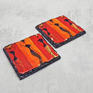 African art slate coasters, candle holder, letter box gift, set of 2, tableware gift set for her, for him, for mother, for friend