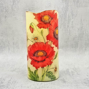 LED candle, Poppy flameless candle with flickering light, indoor and garden decor