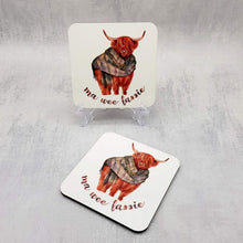 Load image into Gallery viewer, Highland cow coaster set, Funny set of 2 coasters