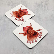 Load image into Gallery viewer, Highland cow coaster set, Funny set of 2 coasters