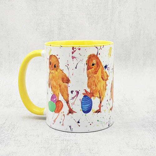 Ceramig Easter mug, Easter tableware, yellow mug with Easter chicks