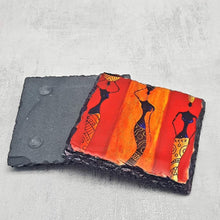 Load image into Gallery viewer, African art slate coasters, candle holder, letter box gift, set of 2, tableware gift set for her, for him, for mother, for friend