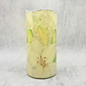 LED candle, White lilies flameless candle with flickering light, indoor and garden decor