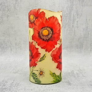 LED candle, Poppy flameless candle with flickering light, indoor and garden decor