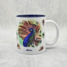 Load image into Gallery viewer, Peacock mug and coaster, Ceramic tableware, personalised mug and coaster