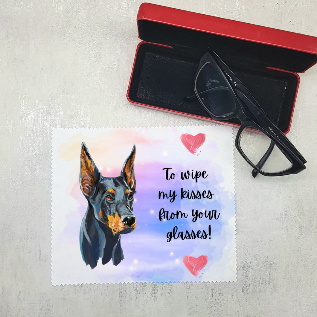Glasses lens cleaning cloth, Soft cloth for eyeglasses, spectacles, screens, Doberman dog lover gift