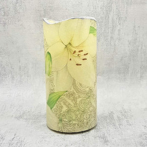 LED candle, White lilies flameless candle with flickering light, indoor and garden decor