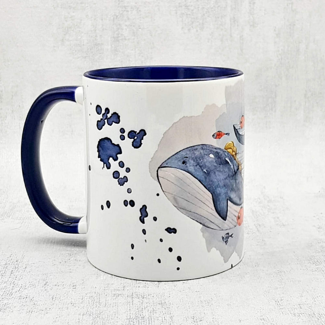 Love whales mug and coaster, Ceramic tableware, personalised mug and coaster